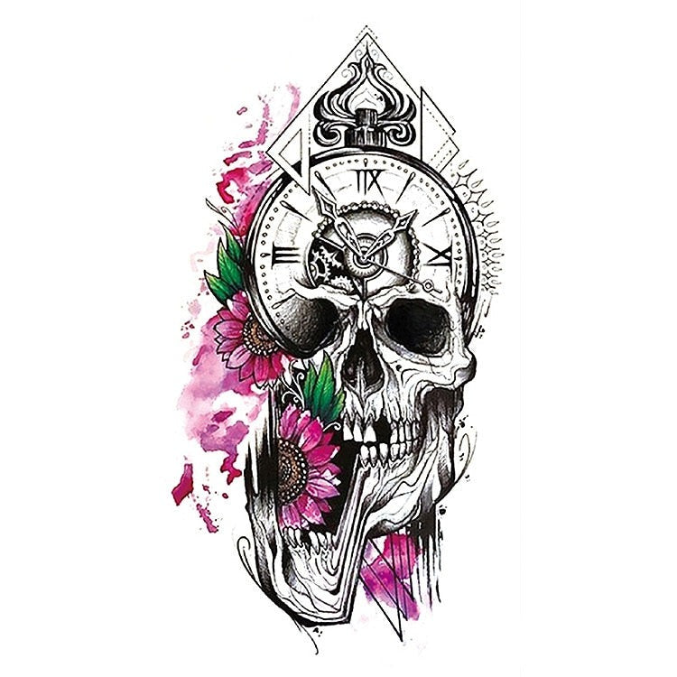 Temporär Tatuering - skalle och klocka