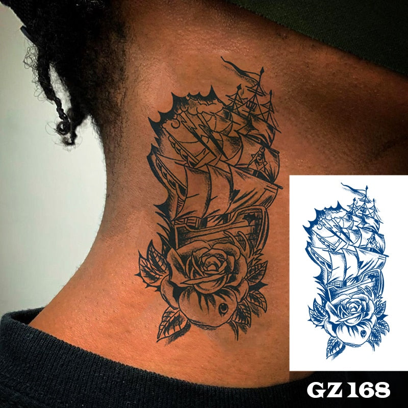 Temporär tatuering : båt och blomma