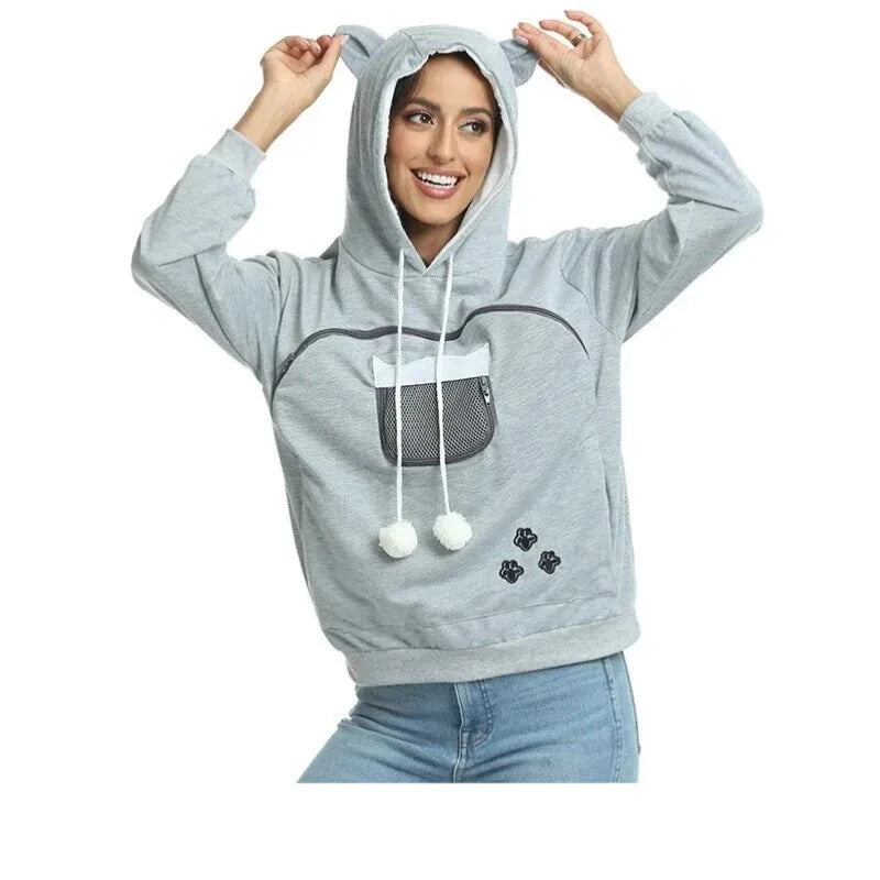 Hoodie med kattficka