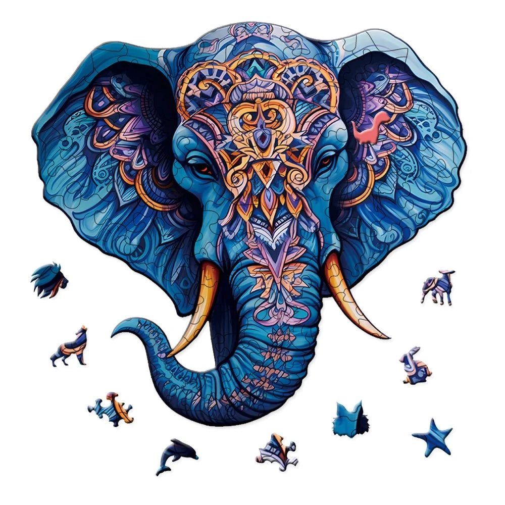Träpussel Elefant - blå