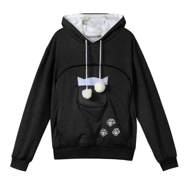 svart Hoodie med kattficka