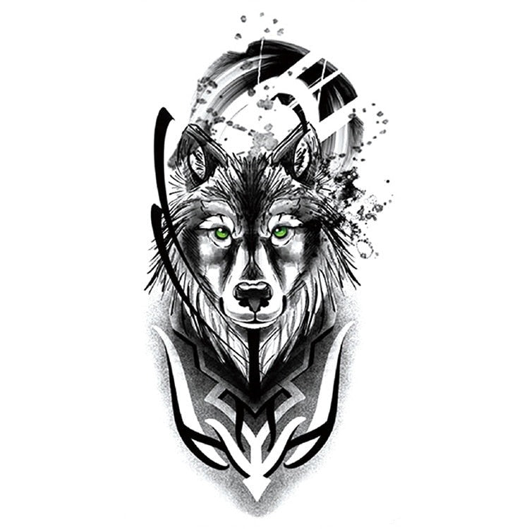 Temporär Tatuering - svart vit varg