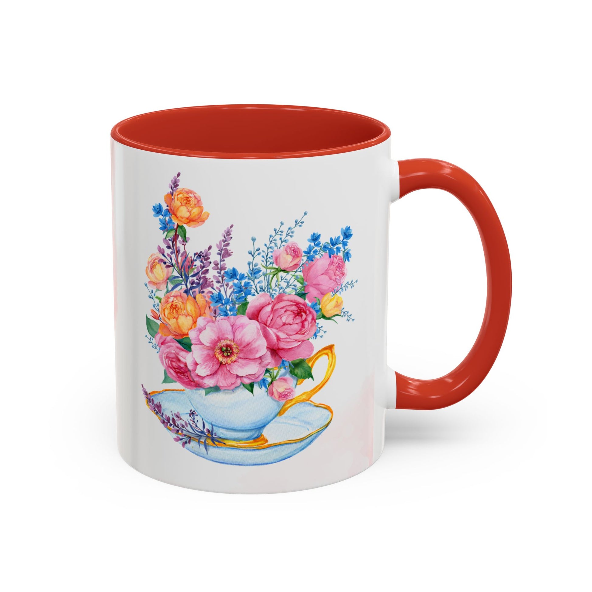 Röd mugg med blommor
