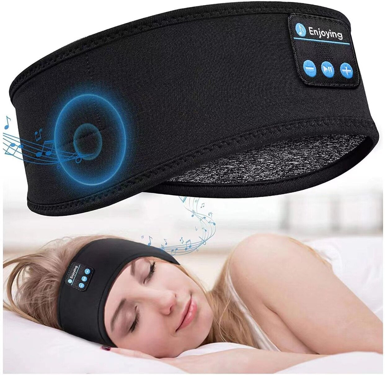 Sovmask med hörlurar