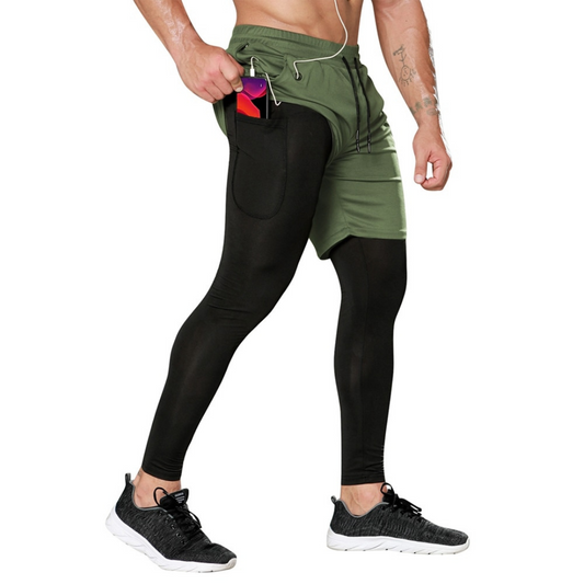 Träningstights med shorts - gröna