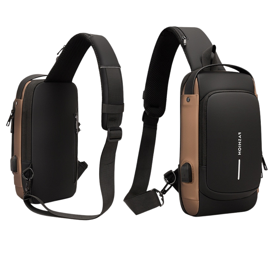 Låsbar ryggsäck med USB-uttag - Skydda dina ägodelar säkert.